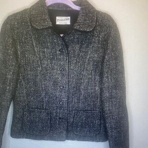 Pendleton Black Heathered Tweed Wool-Blend Blazer Jacket